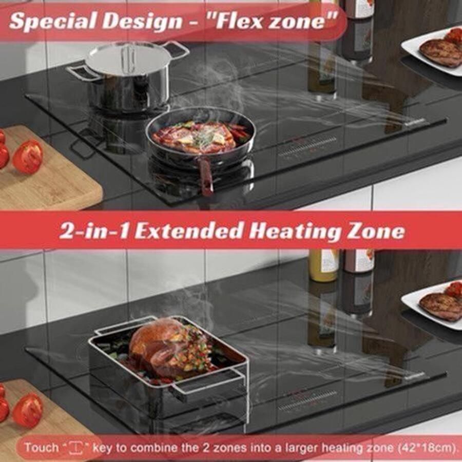 Inductie kookplaat Induction Hob Induction Cook Top Inductie Fornuis Elektrische Brander stekker en flexzone 3500W met touchbediening 4-pits inductiekookplaat met marmering veiligheidsslot Zwart