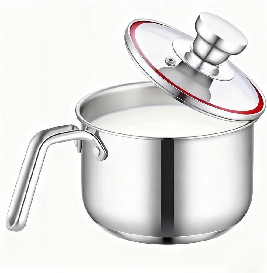 Inductie melkpan roestvrij staal: mini melkpan 14 cm babyvoeding bereiding voor melk en pap (304 staal 10 cm diepte)