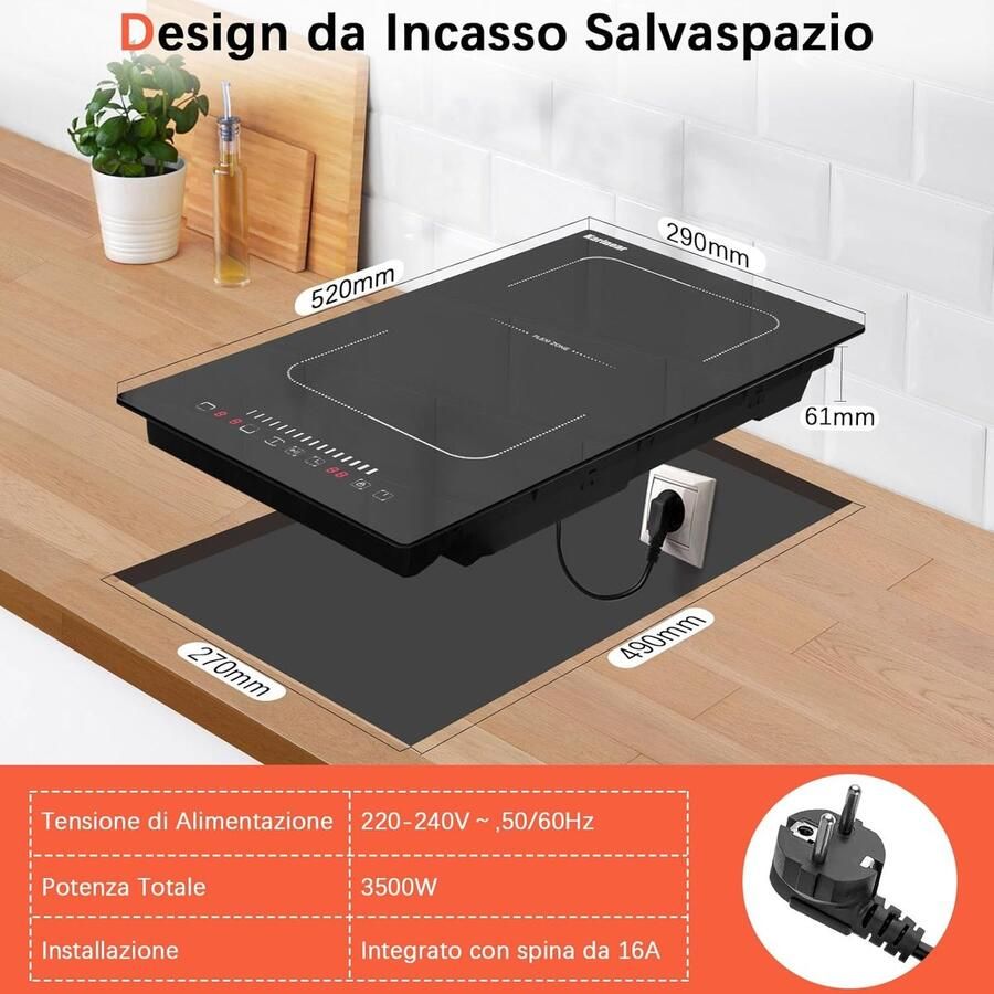 Inductiekookplaat 2 pits Elektrische kookplaat Snel koken Flexibele kookzones 30 cm Zwart