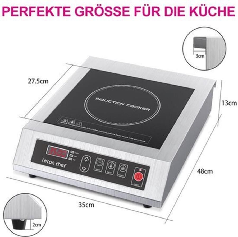 Inductiekookplaat Enkele Kookplaat 3500 W Vermogen Roestvrij Staal Zwart Timer Functie Elektrisch Koken