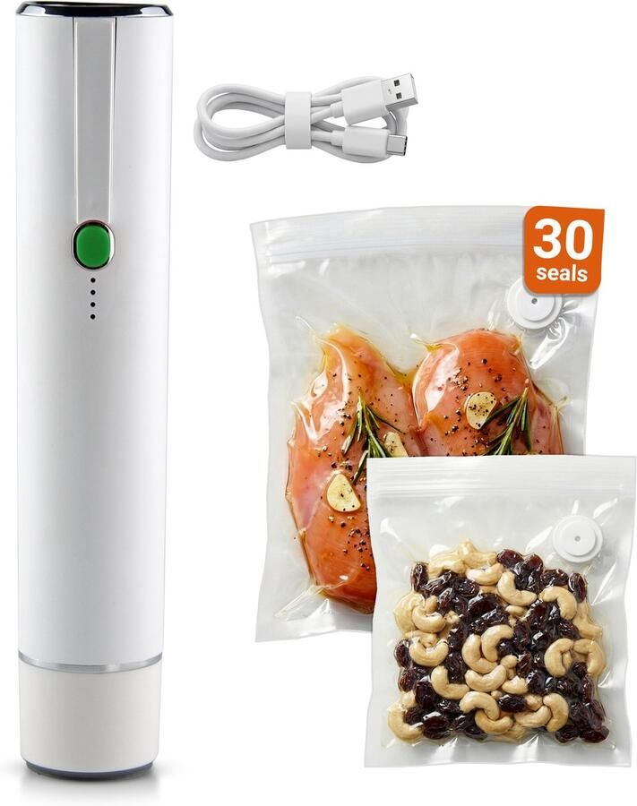 Industor Vacumeermachine – Draadloze Vacuum Sealer – Krachtige Vacuümkracht – Inclusief 30 Herbruikbare Vacuümzakken – USB-C Oplaadbaar – Compact & Lichtgewicht