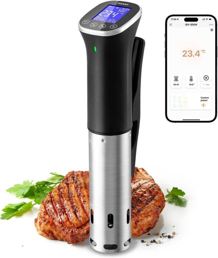 Inkbird ISV-300W Smart WiFi Sous Vide Cooker & Machine IPX7 Waterproof Precision Temperature Control (±0.1°C) APP Remote with Recipes 100H Timer Auto Shutoff 3D Heating for Steak Seafood