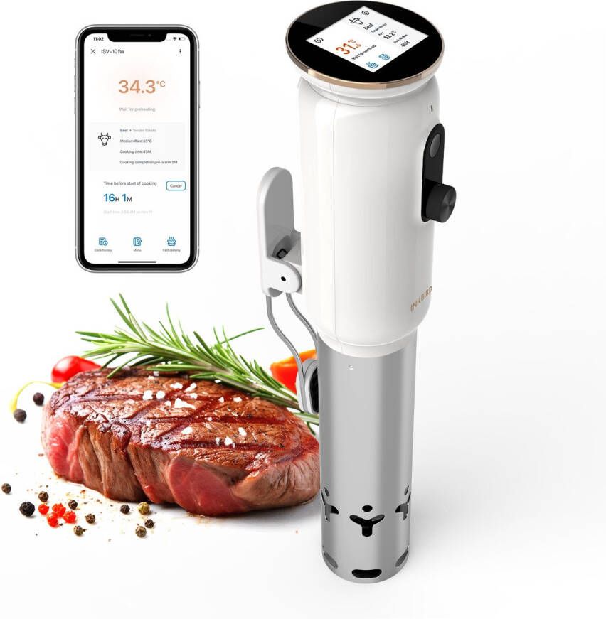 Inkbird Luxury White – WiFi Sous-Vide Stick – Digitale Precisie Koker met App – Draadloos Sous-Vide Kooktoestel voor Vlees Vis en Groenten Model 2025!