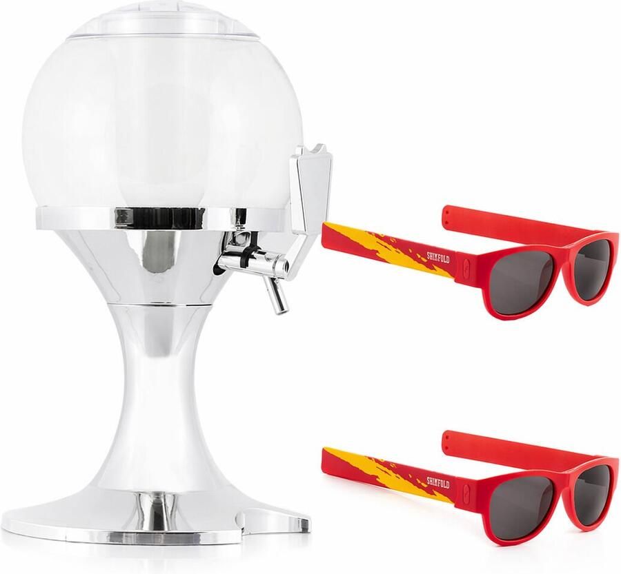 Innovagoods Pack Bierdispenser met koeling en 2 opvouwbare zonnebrillen Sunfold Spain Red