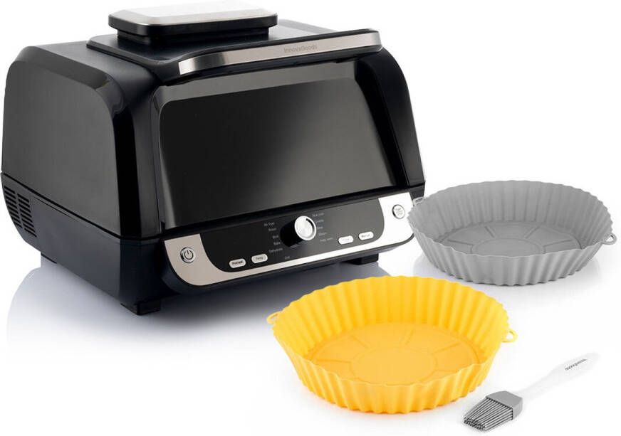 Innovagoods Pack Siliconen mandjes met borstel voor airfryers en Luchtfriteuse met grill accessoires en receptenboek