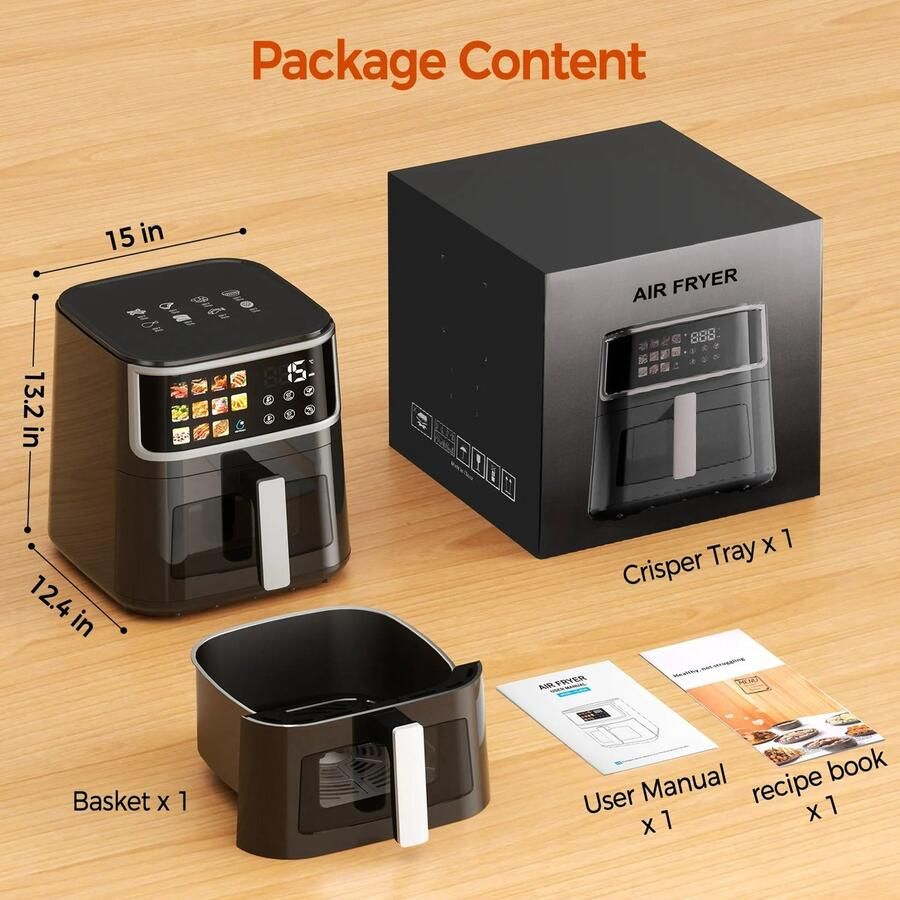 Innovastore Airfryer Heteluchtfriteuse Luchtfriteuse Koken Digitaal scherm Led-touchscreen Kijkvenster 8L Zwart