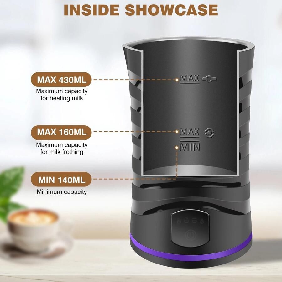 Innovastore Elektrische Melkopschuimer Opschuimer Melkklopper Melkschuimer Warm en Koud 600 ml Zwart - Foto 2