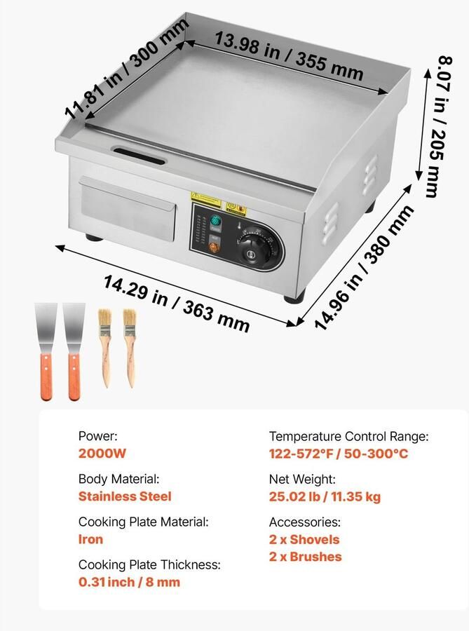 Innovastore Grillplaat Bakplaat Grill Elektrische bakplaat Kookplaat Verstelbare temperatuurregeling 2000W RVS