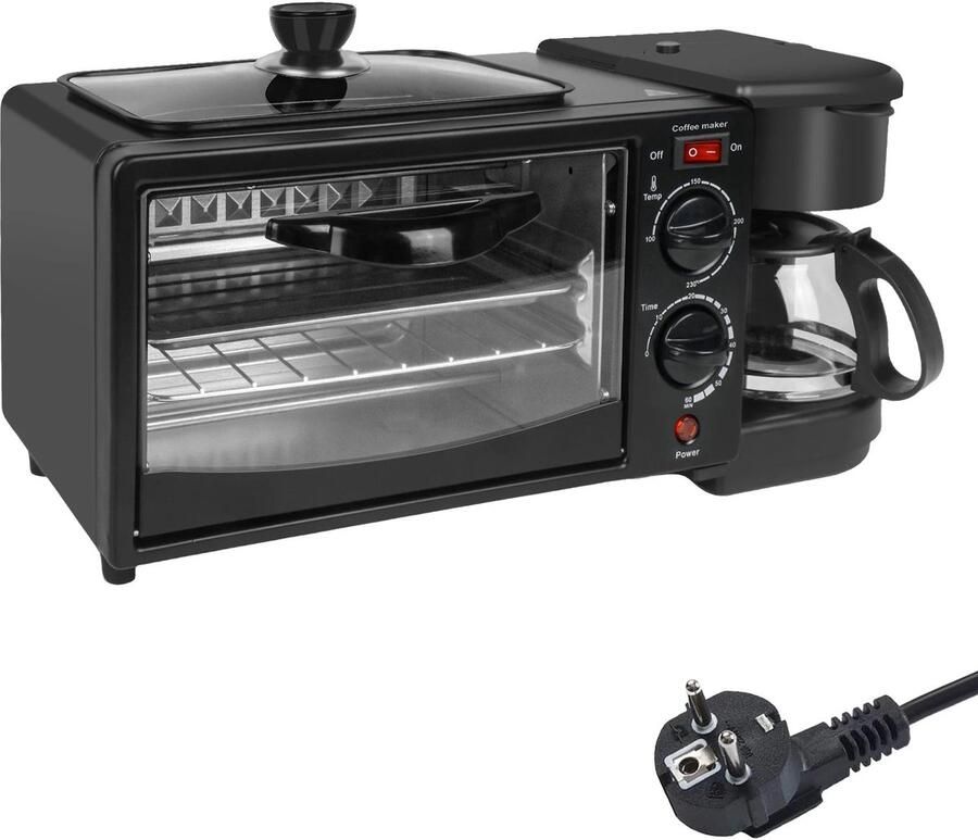 Innovastore Ontbijtmachine Oven Koffiezetapparaat Broodrooster Bakken Warmhoudplaat Kamperen 3-1 machine Zwart