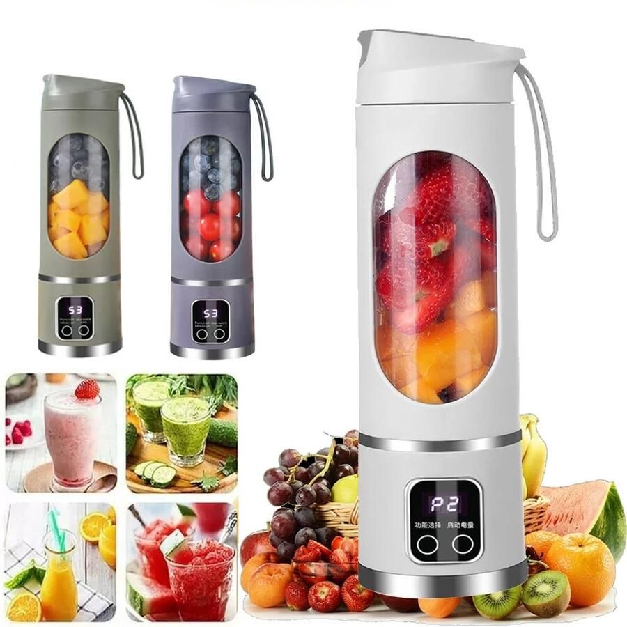 Innovastore Sapcentrifuge Juicer Mini blender Reissapcentrifuge Smoothieblender Sapbeker |Oplaadbaar 450ml Wit
