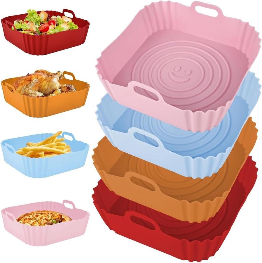 Inovra Plus Siliconen inzetstukken 4 stuks 22 cm herbruikbaar accessoires voor heteluchtfriteuse vervanging bakpapier keukenaccessoires