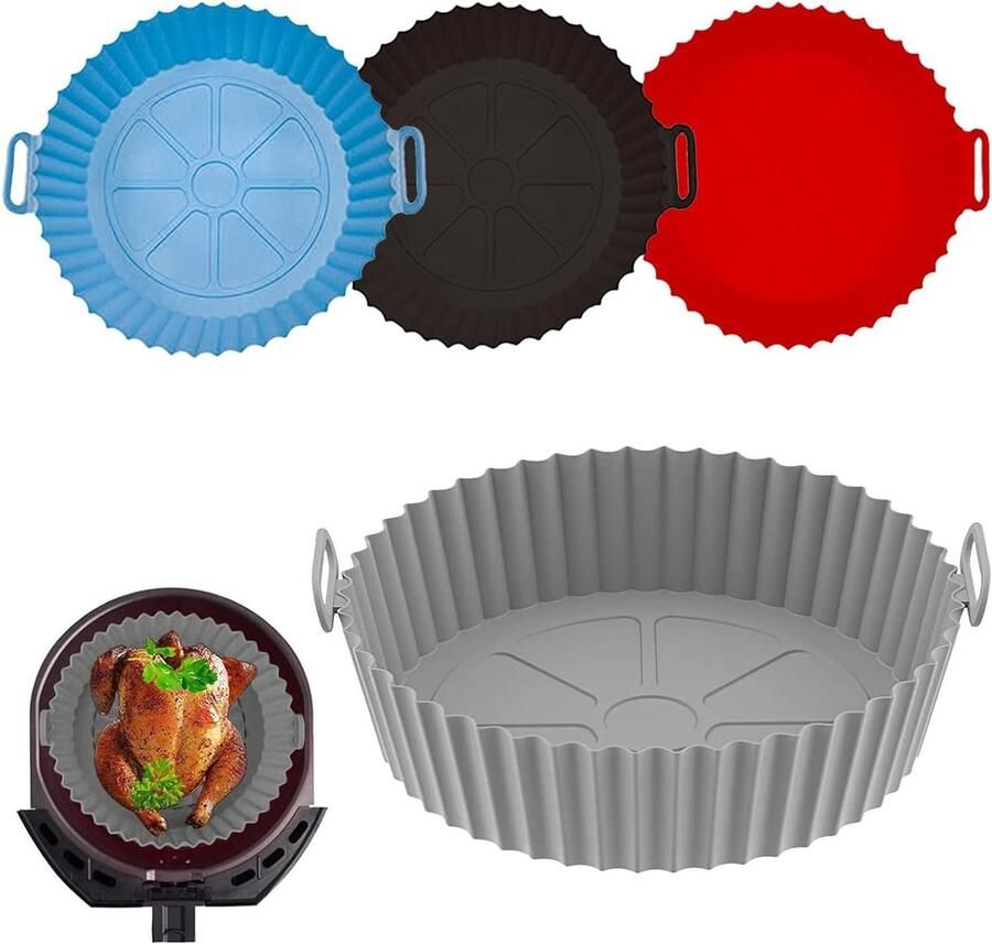 Inovra Plus Siliconen vormen set voor heteluchtfriteuse 4 stuks Herbruikbaar en multifunctioneel Accessoires voor airfryer Rond en universeel 20 cm Airfryer accessoires