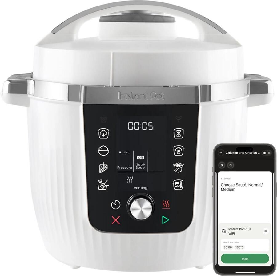 Instant Pot Pro 5 7L Multicooker Coconut White 10-in-1 Snelkookpan Slowcooker Sous Vide App Bediening Nutriboost™ 20% Meer Vermogen Tot 6 Porties