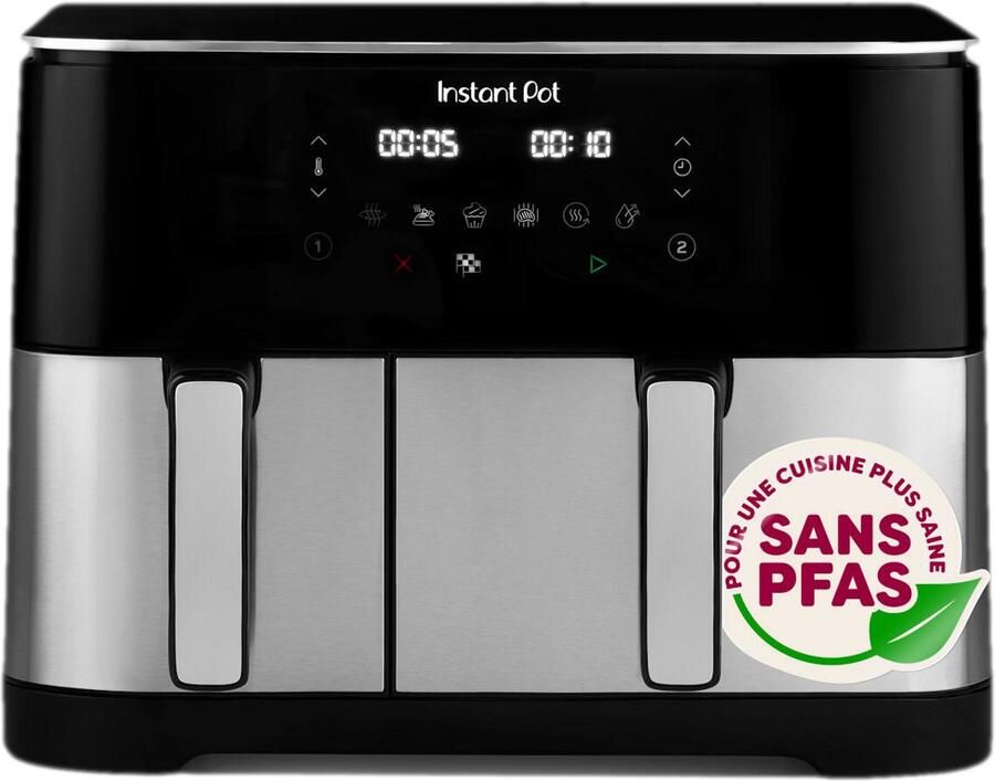 Instant Pot Vortex Dual 11L PFAS-vrije Airfryer Dubbele mand 7L + 4L 8-in-1 kookfuncties EvenCrisp™ Technologie SyncCook™ & SyncFinish™ Snelle energiezuinige airfryer voor het hele gezin
