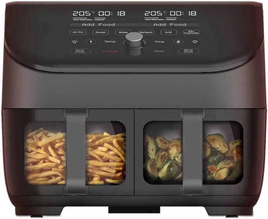 Instant Pot Instant Vortex Plus Dual ClearCook zwart 7 6 liter (8 Qt) 6-in-1 airfryer geurloos frituren roosteren grillen bakken opwarmen dehydrateren voedseldroger droogoven heteluchtfriteuse