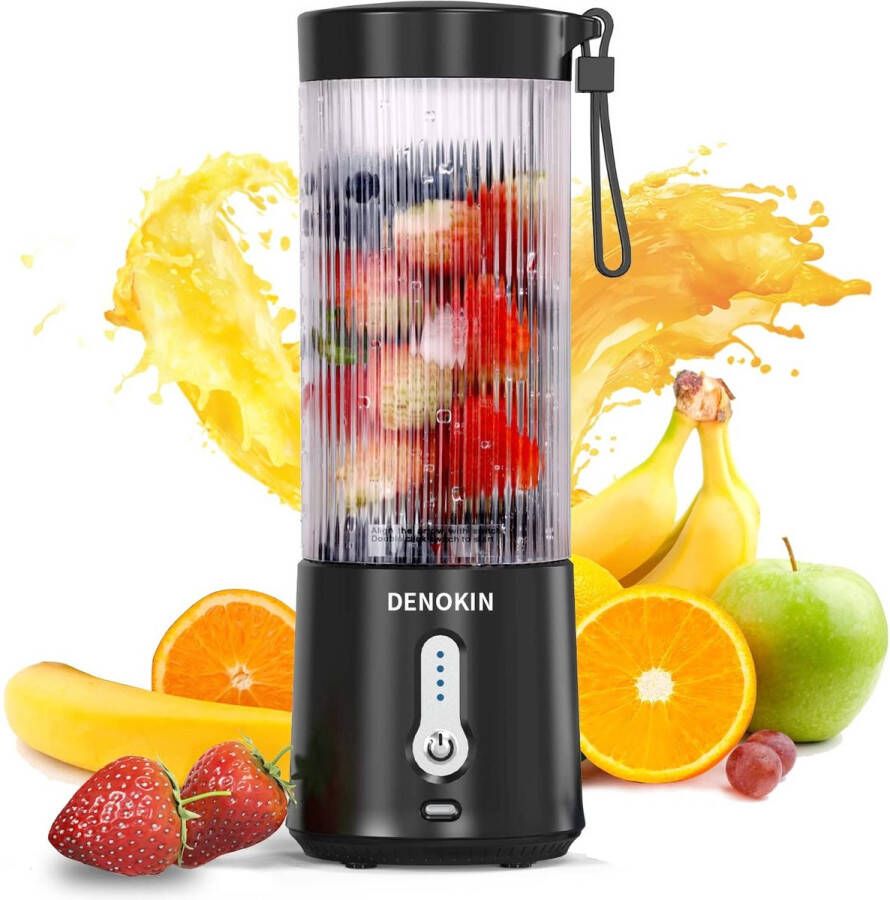 Intellecto Intelectro Mini Blender To-Go Draagbare Blender Krachtig Draadloos en Veilig in Gebruik! Perfect voor Smoothies Shakes Sappen en Meer! 530ml 150W zwart Levering sneller dan Aangegeven!