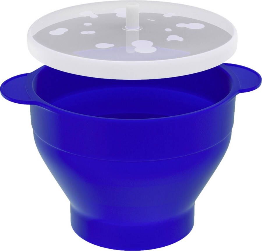 Intirilife Herbruikbare siliconen microgolf popcornmaker opvouwbare schaal met deksel in Blauw 24 x 20 x 6 (14.5) cm Verse popcorn op elk moment zonder gebruik van olie