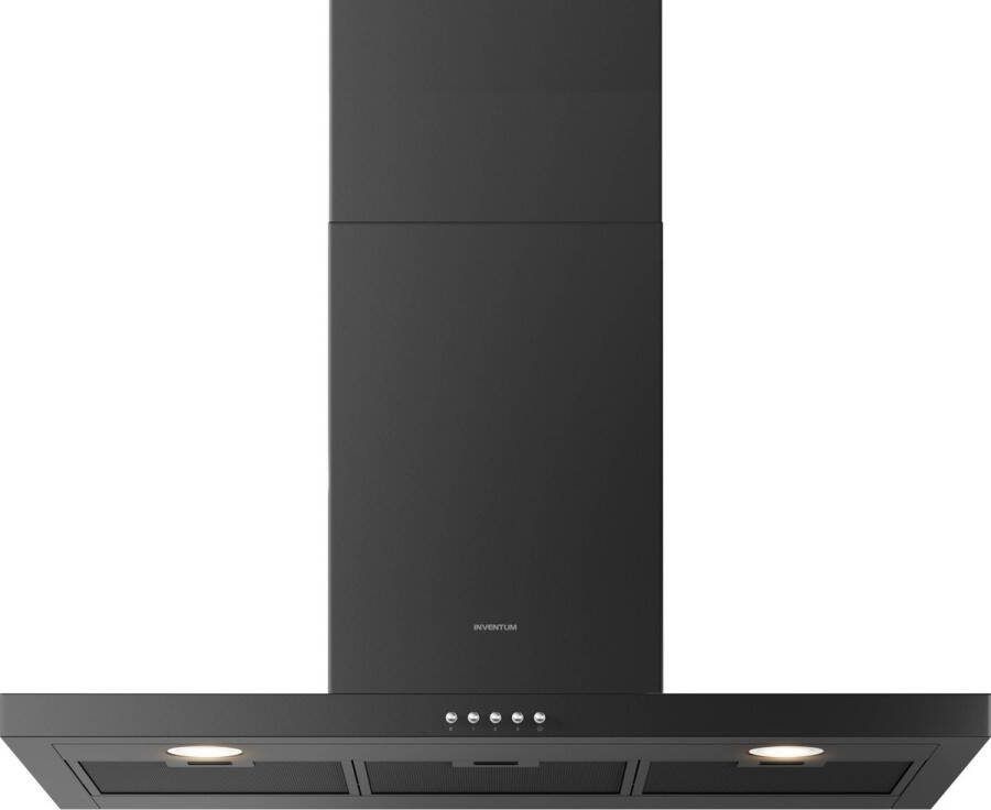 Inventum AKB9005ZWA platte wandschouw afzuigkap 90 cm Afzuigcapaciteit 645 m3 h Geschikt voor open keuken 3 standen Ledspots Luchtafvoer en recirculatie Zwart