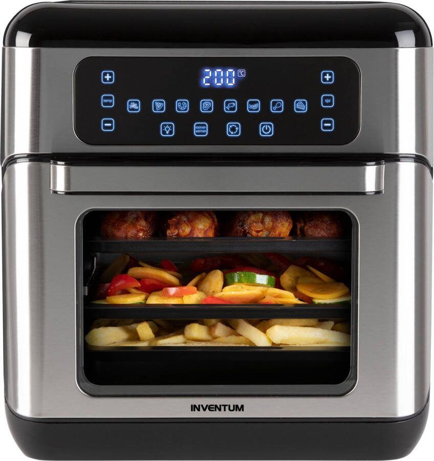Inventum GF1200HLD Airfryer oven Hetelucht friteuse 12 liter 8 programma's 5 accessoires PFAS vrij 80 tot 200 graden 1500 watt Zwart RVS