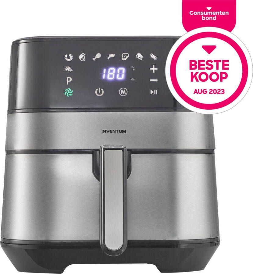 Inventum In GF500HLD Airfryer Hetelucht friteuse Beste Koop augustus 2023 5 liter 8 automatische programma's 80 tot 200°C 1700 watt Zwart RVS
