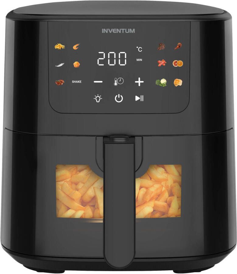 Inventum GF502HLDB Airfryer Hetelucht friteuse 5 liter Kijkvenster 70 tot 200 graden 1500 watt Zwart