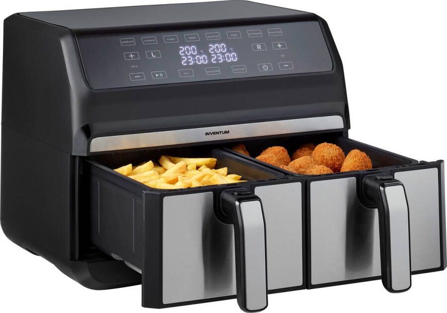 Inventum GF800HLD Dubbele airfryer Hetelucht friteuse 2 x 4 liter 8 programma's Dual cook functie 80 tot 200 graden PFAS vrij 1700 watt Zwart RVS - Foto 4