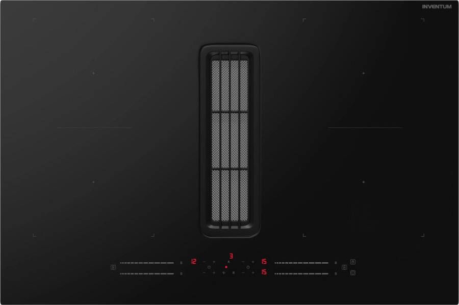 Inventum IKA8035 Inbouw inductie kookplaat met afzuiging 80 cm 4 kookzones 2x bridgefunctie 1- of 2-fase Randloos Zwart