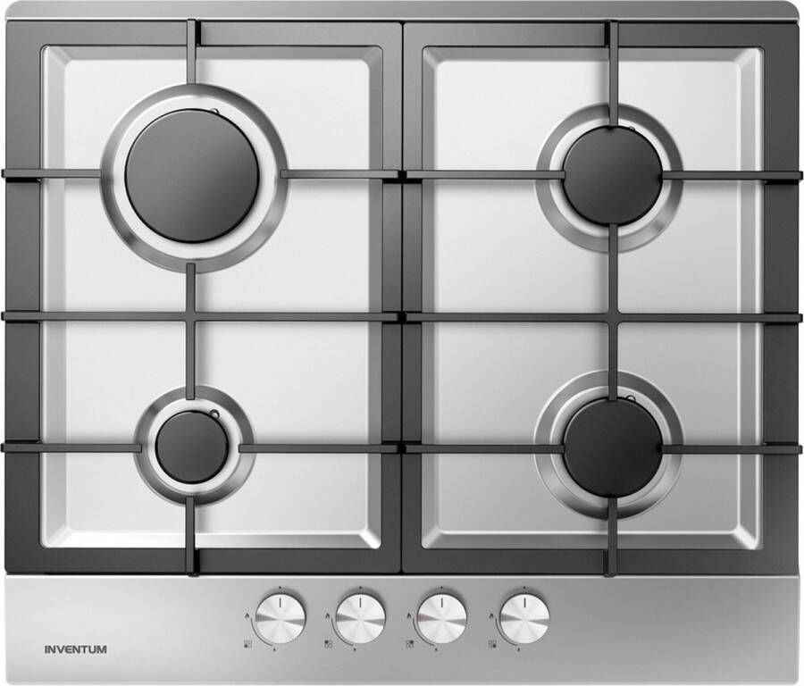 Inventum IKG6023GRVS Inbouw Gaskookplaat met 4 Branders Zwart RVS