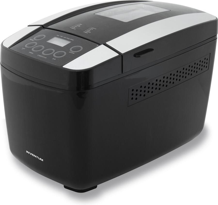 Inventum BM125 Broodbakmachine Brood 900 1200 gram 1 groot 1 dubbel bakblik 12 programma's Glutenvrij PFAS vrij Timer 700 watt Zwart RVS