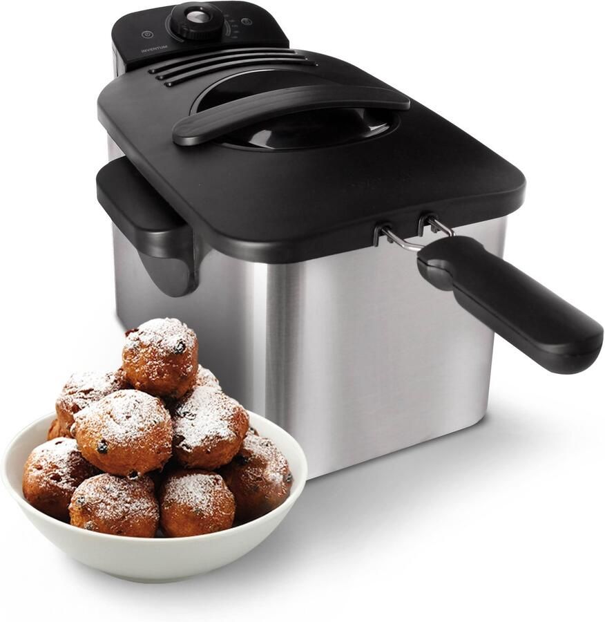 Inventum GF431S Frituurpan 3 liter Tot 190 graden 2200 watt Koude zone Friteuse Oliebollen pan RVS Zwart - Foto 2