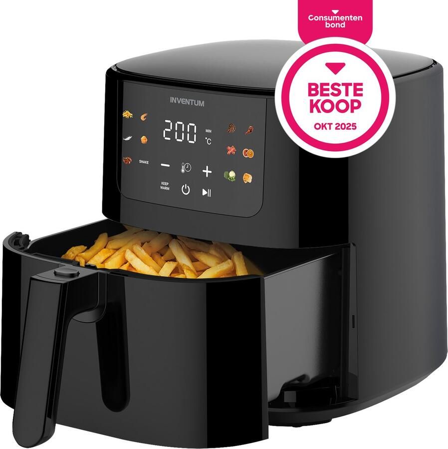 Inventum GF501HLDB Airfryer Hetelucht friteuse 5 liter 70 tot 200 graden 1500 watt Zwart Beste Koop Juni 2025