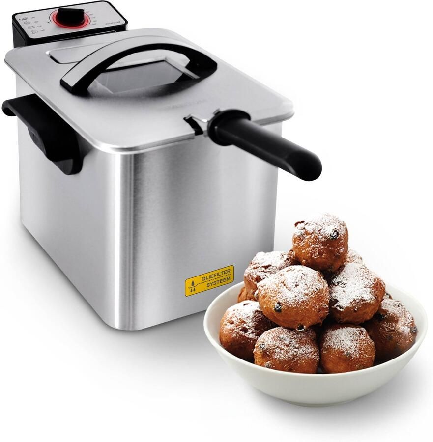 Inventum GF645F Frituurpan 4 liter Tot 190 graden 3000 watt Koude zone Anti reukfilter PFAS vrij Kijkvenster Friteuse Oliebollen pan -RVS Zwart