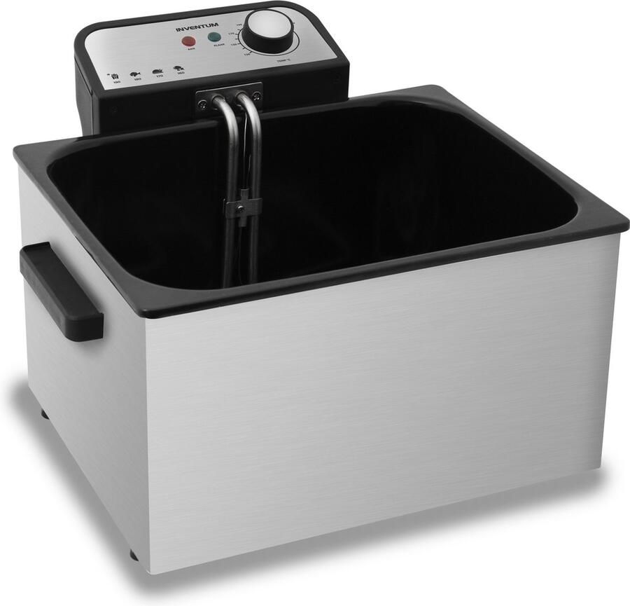 Inventum GF750S Frituurpan 5 liter Tot 190 graden 3000 watt Koude zone 1 grote 2 kleine manden Anti reukfilter PFAS vrij Kijkvenster Friteuse Oliebollen pan RVS Zwart