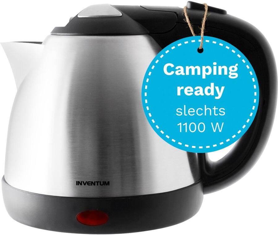 Inventum HW508 Mini Waterkoker Inhoud 0 8 liter Roestvrijstaal 1100 watt Reiswaterkoker Geschikt voor camping RVS Zwart