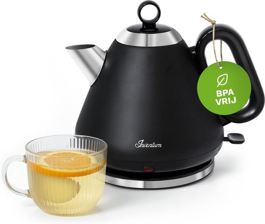 Inventum HW617B Retro waterkoker Inhoud 1 7 liter Roestvrijstaal 2200 watt Zwart RVS