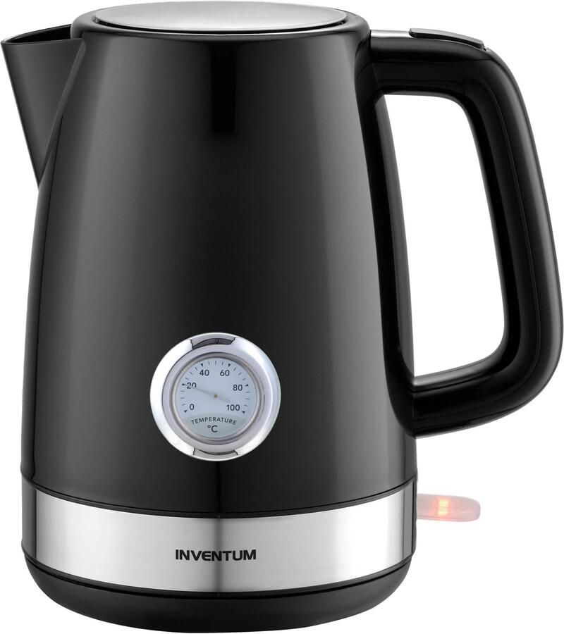 Inventum HW917B Retro waterkoker Inhoud 1 7 liter Temperatuurindicator Kunststof 2200 watt Zwart RVS