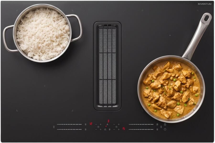 Inventum IKA8035MAT Inductiekookplaat met Geïntegreerde Afzuiging 80 cm Inbouw 1 of 2 fase 4 kookzones Boostfunctie 2 bridgezones Matzwart