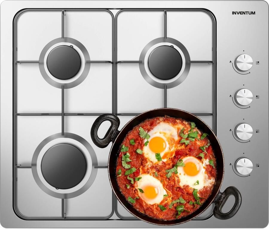 Inventum IKG6011RVS inbouw gaskookplaat 59 cm 4-pits Geïntegreerde vonkontsteking Geschikt voor Nederlands gas Na ombouw ook geschikt voor Belgisch gas en propaan butaan RVS Zwart - Foto 2