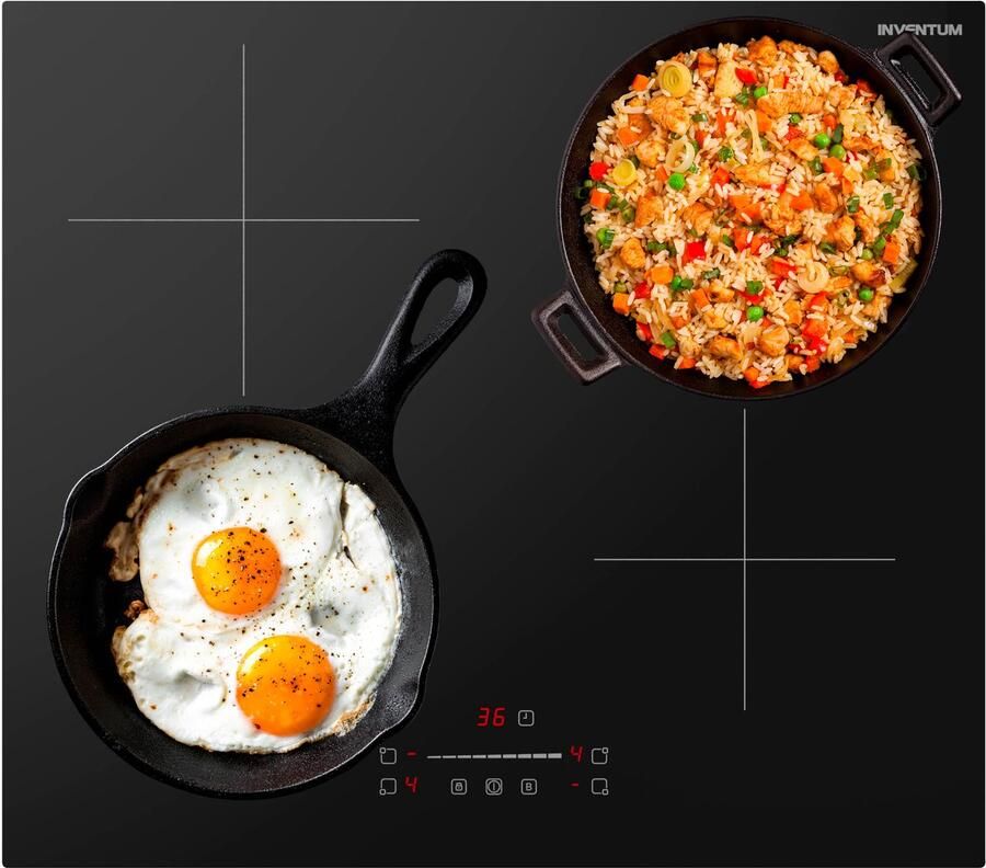 Inventum IKI6028 inbouw inductiekookplaat 60 cm 1- of 2-fase 4 kookzones Boost Timer Kinderslot Randloos Elektrische kookplaat 4 pits Zwart - Foto 2