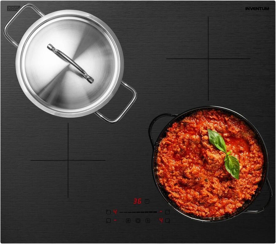 Inventum IKI6028MAT matte inbouw inductiekookplaat 1- of 2-fase 60 cm 4 kookzones Boost Timer Kinderslot Randloos Elektrische kookplaat 4 pits Mat Zwart