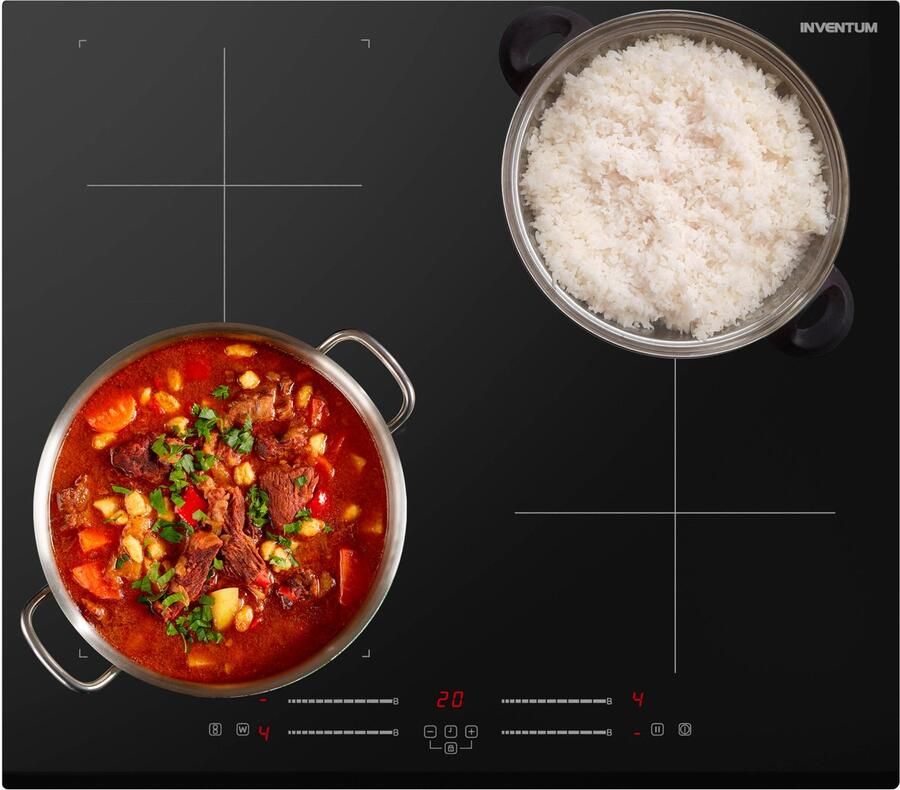 Inventum IKI6035 inbouw inductiekookplaat 60 cm 1- of 2-fase 4 kookzones Bridgefunctie Boost Timer Kinderslot Facetrand voorzijde Elektrische kookplaat 4 pits Zwart - Foto 2