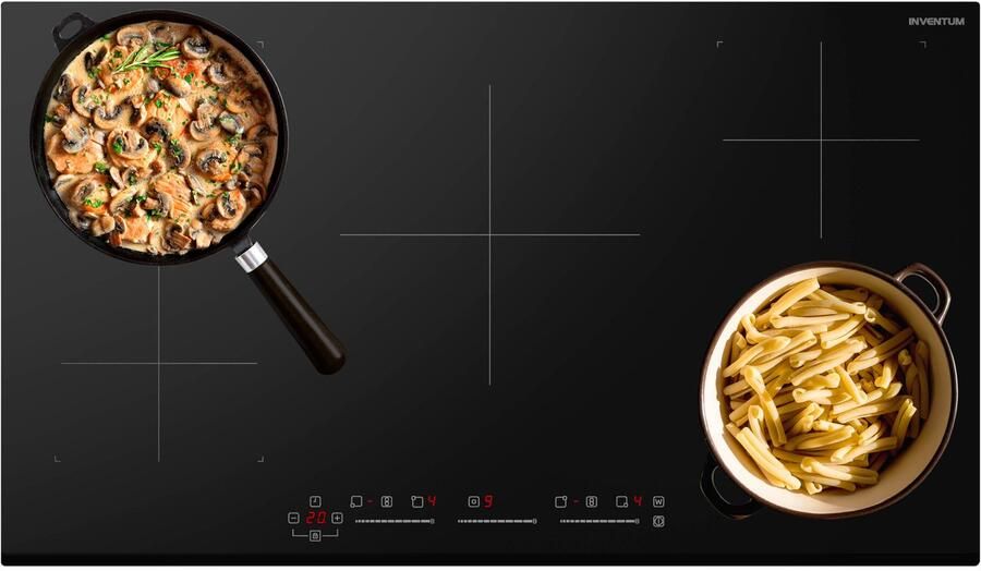 Inventum IKI7735 inbouw inductiekookplaat 77 cm 1- of 2-fase 4 kookzones Bridgefunctie Boost Timer Kinderslot Facetrand voorzijde Elektrische kookplaat 4 pits Zwart - Foto 2