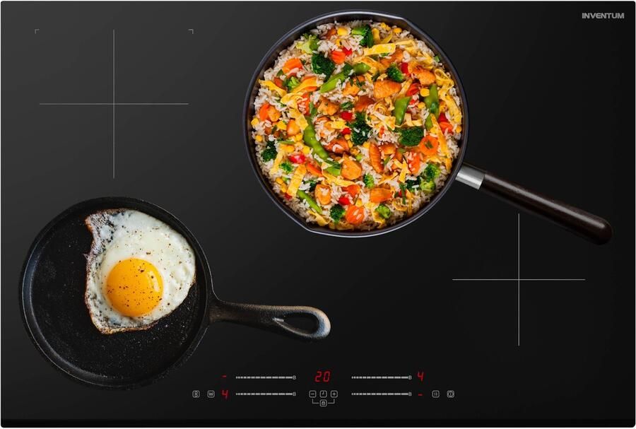 Inventum IKI7735 inbouw inductiekookplaat 77 cm 1- of 2-fase 4 kookzones Bridgefunctie Boost Timer Kinderslot Facetrand voorzijde Elektrische kookplaat 4 pits Zwart - Foto 2