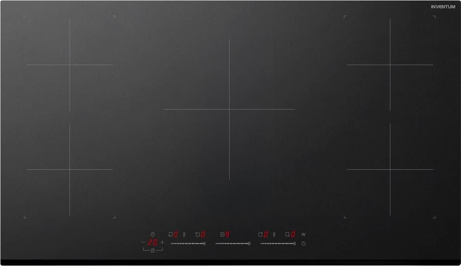 Inventum IKI9035MAT matte inbouw inductiekookplaat 90 cm 2-fase 5 kookzones 2x Bridgefunctie Boost Timer Kinderslot Facetrand voorzijde Elektrische kookplaat 5 pits Mat Zwart