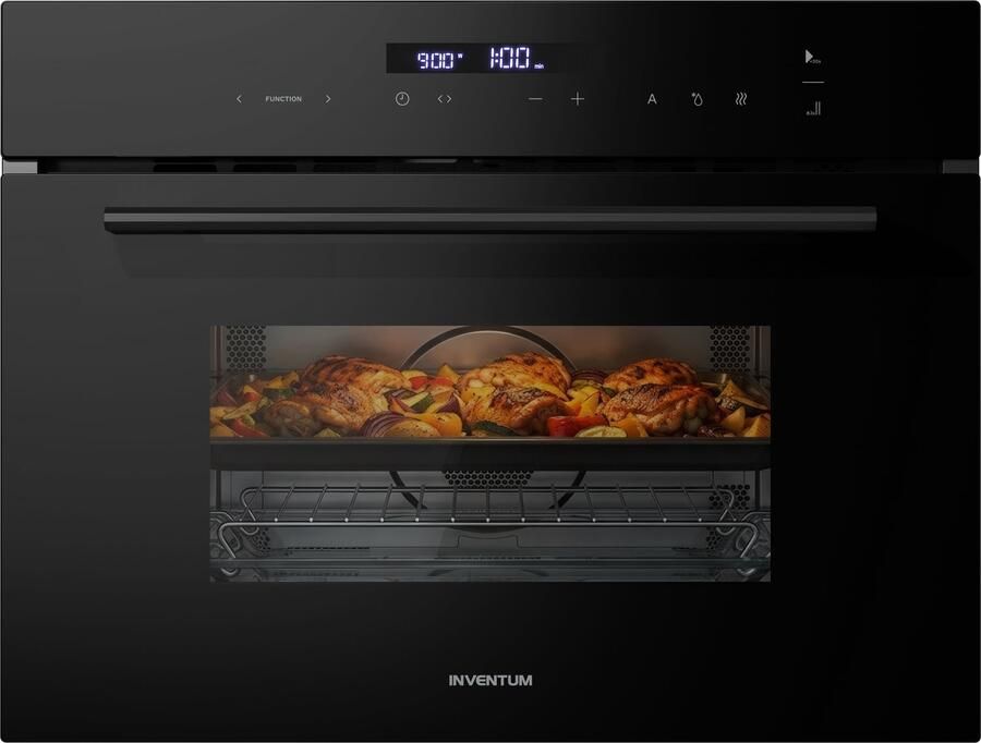 Inventum IMC6044GT Inbouw combimagnetron 44L 900W 45cm Hetelucht- en grillfunctie 13 kookprogramma's 4 combistanden Kinderslot Zwart
