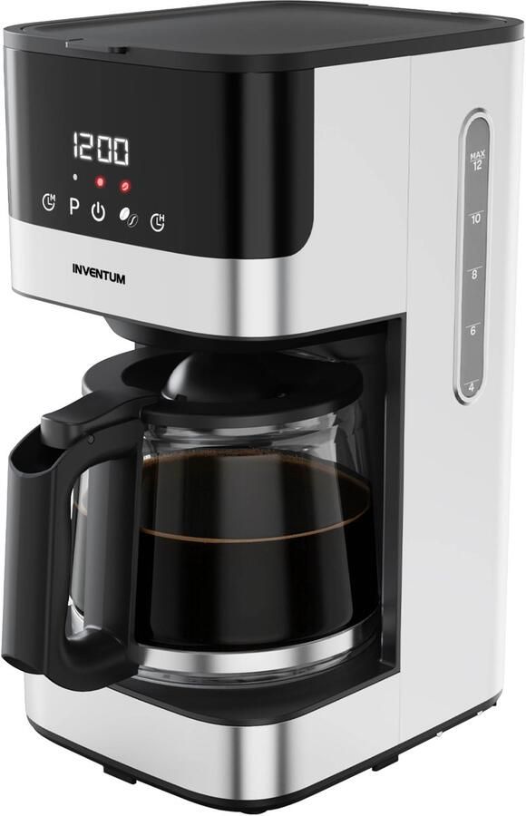 Inventum KZ812D Koffiezetapparaat 1 5 liter 12 kopjes Filter 1x4 Glazen kan Display met timer Filterkoffie RVS Zwart
