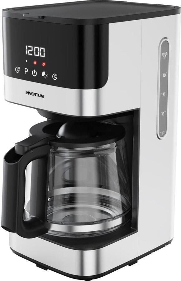 Inventum KZ812D Koffiezetapparaat 1 5 liter 12 kopjes Filter 1x4 Glazen kan Display met timer Filterkoffie RVS Zwart
