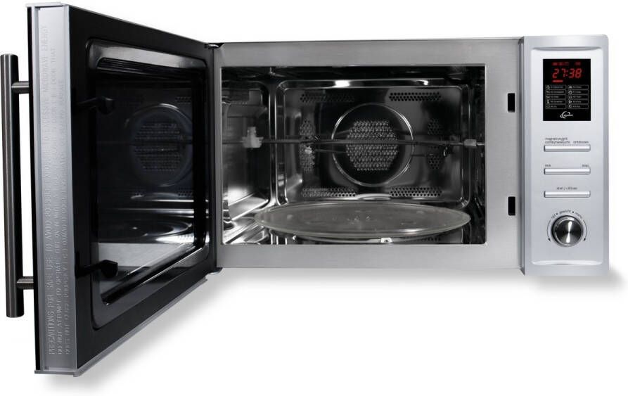 Inventum MN306C Vrijstaande combimagnetron Heteluchtoven Grill 30 liter 900 watt 10 kookprogramma's Combi-krokantplaat RVS Zwart