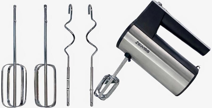 ISwiss CX-6619 Handmixer Luxe RVS Design Krachtige 300W Koperen Motor 5 Snelheden Inclusief 2 Gardes & 2 Kneedhaken Turbo Functie Zilver Zwart