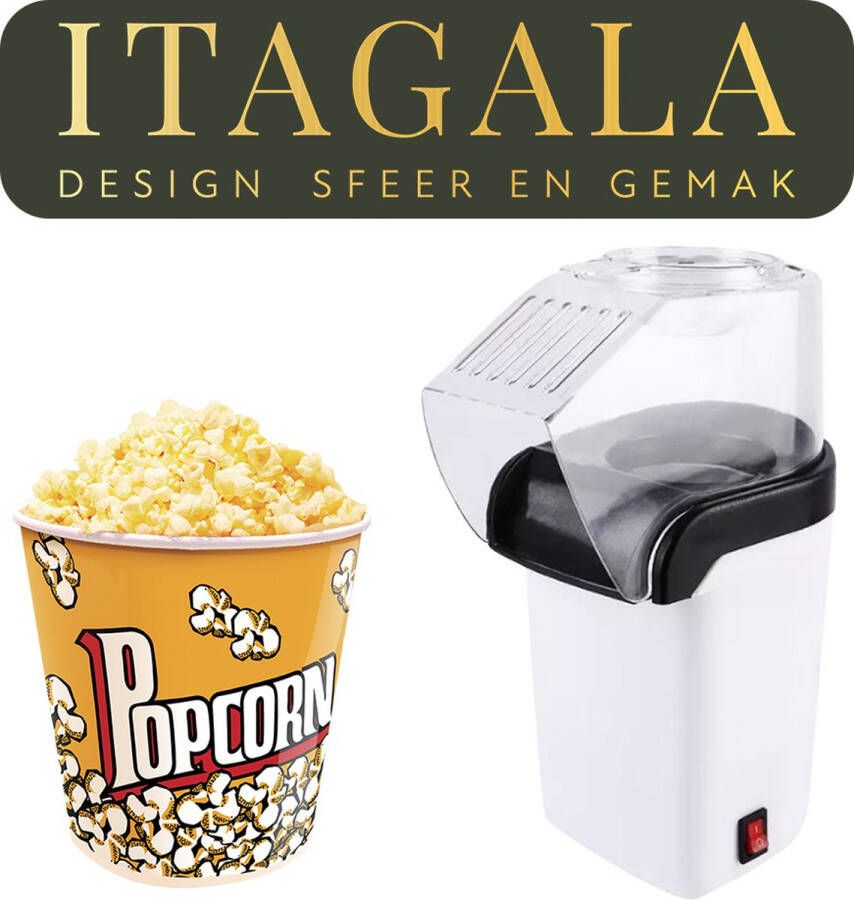 Itagala Popcorn Machine Heteluchtsysteem Popcorn Maker Popcorn Popcornmachine Popcornmaker 1200W – Wit – Klaar in 3 Minuten zonder olie